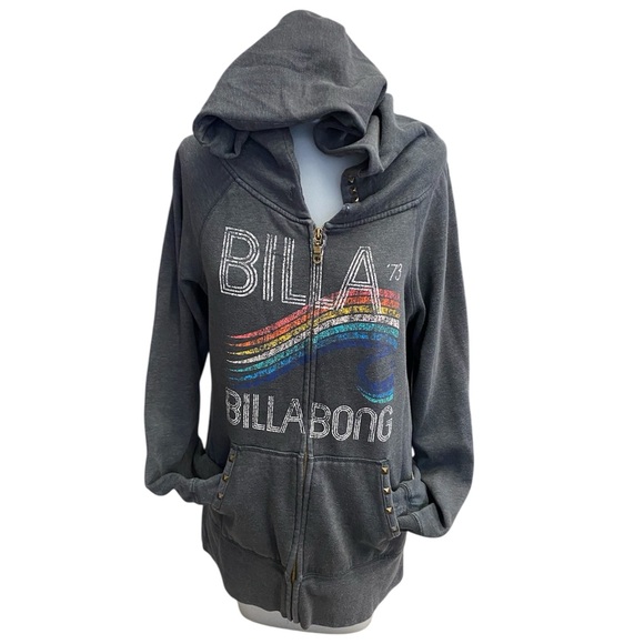 Billabong Tops - Billabong Gray Rainbow Wave Graphic Full Zip Hoodie Sweatshirt Women's Size L